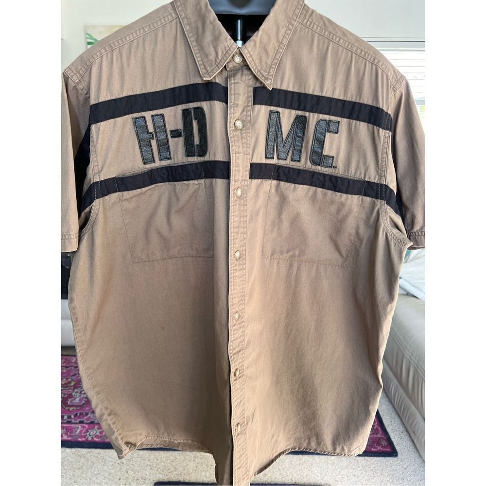 Harley Davidson Shirt Men’s Leather Lettering Button Down Size XL HDMC Button Po